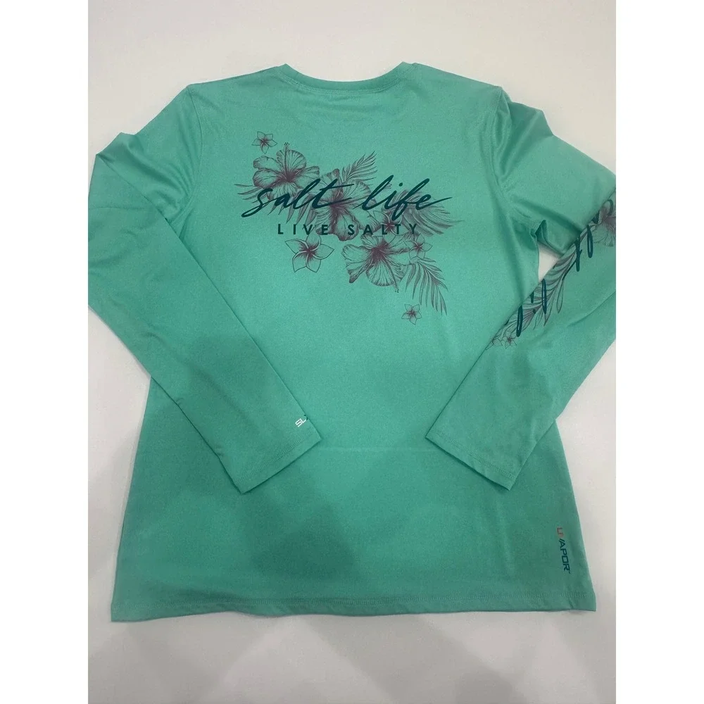 Salt Life SLX UVapor Womens Long Sleeve Performance Shirt Mint Green Floral L